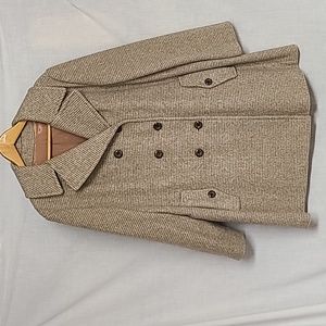 Vintage ILGWU Union Made Heavy Winter Coat Neutral Mini-houndstooth Peacoat Sz L